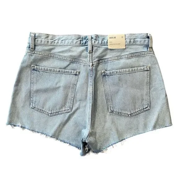 Agolde Mila 100% Cotton Vintage High Rise Raw Hem Hazard Wash Shorts NWT Size 32